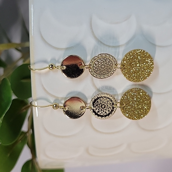 Jewelry - Gold Sparkle Trio Dangle Earrings